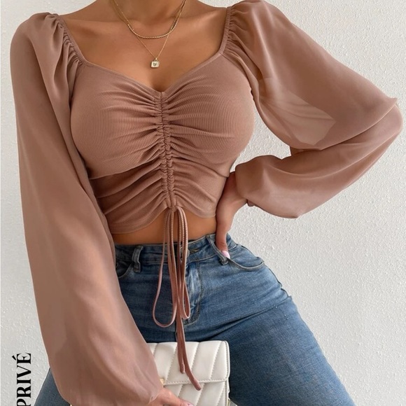 SHEIN drawstring lantern sleeve crop top - Picture 1 of 2